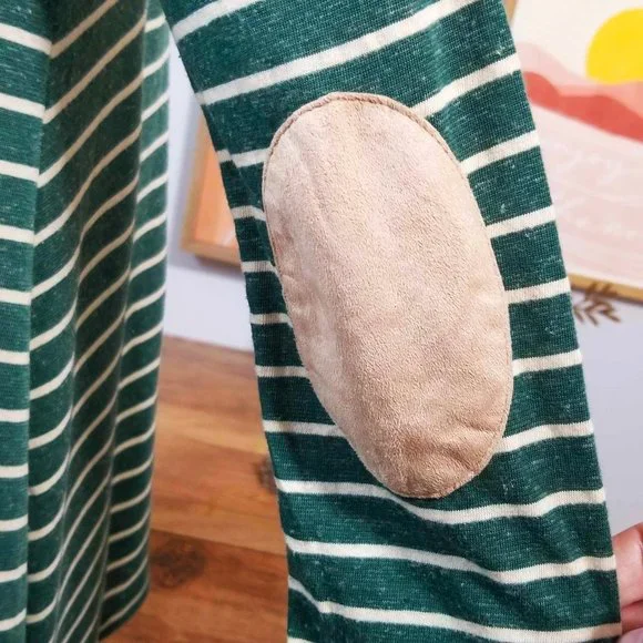 Umgee Brand Top Hunter Green & Cream Stripes Tan Faux Suede Accents Size Small - Picture 4 of 12
